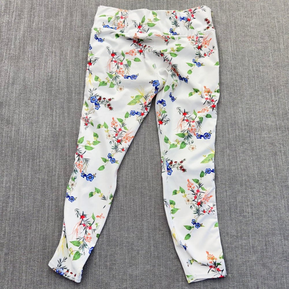 Athleta Contender Blossom Floral 7/8 Running Tights Medium Side Stripe - Picture 3 of 16